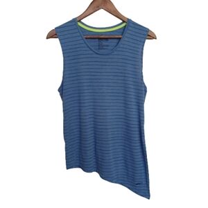 NIKE Loose Fit Dri-Fit Blue Striped Asymmetrical Sleeveless T-shirt Sports Top